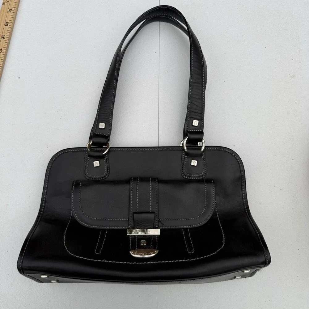 Etienne Aigner Handbag Black Leather Grunge Vintage‎ Two Handle